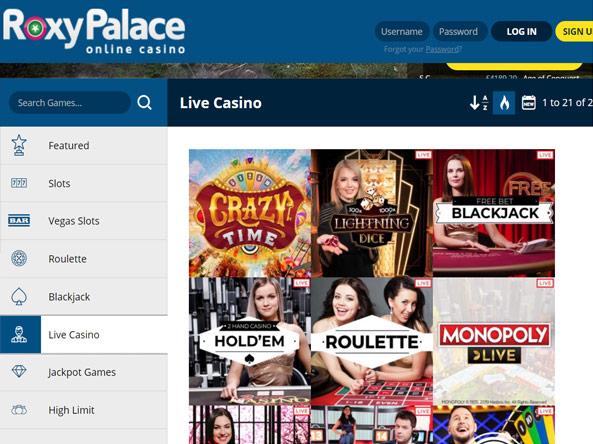 Roxy casino deals online